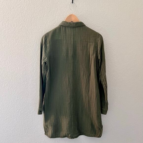 Forever 21 Tunic Shirt Small Green Muslin Utility Pockets Button Down - Picture 2 of 7
